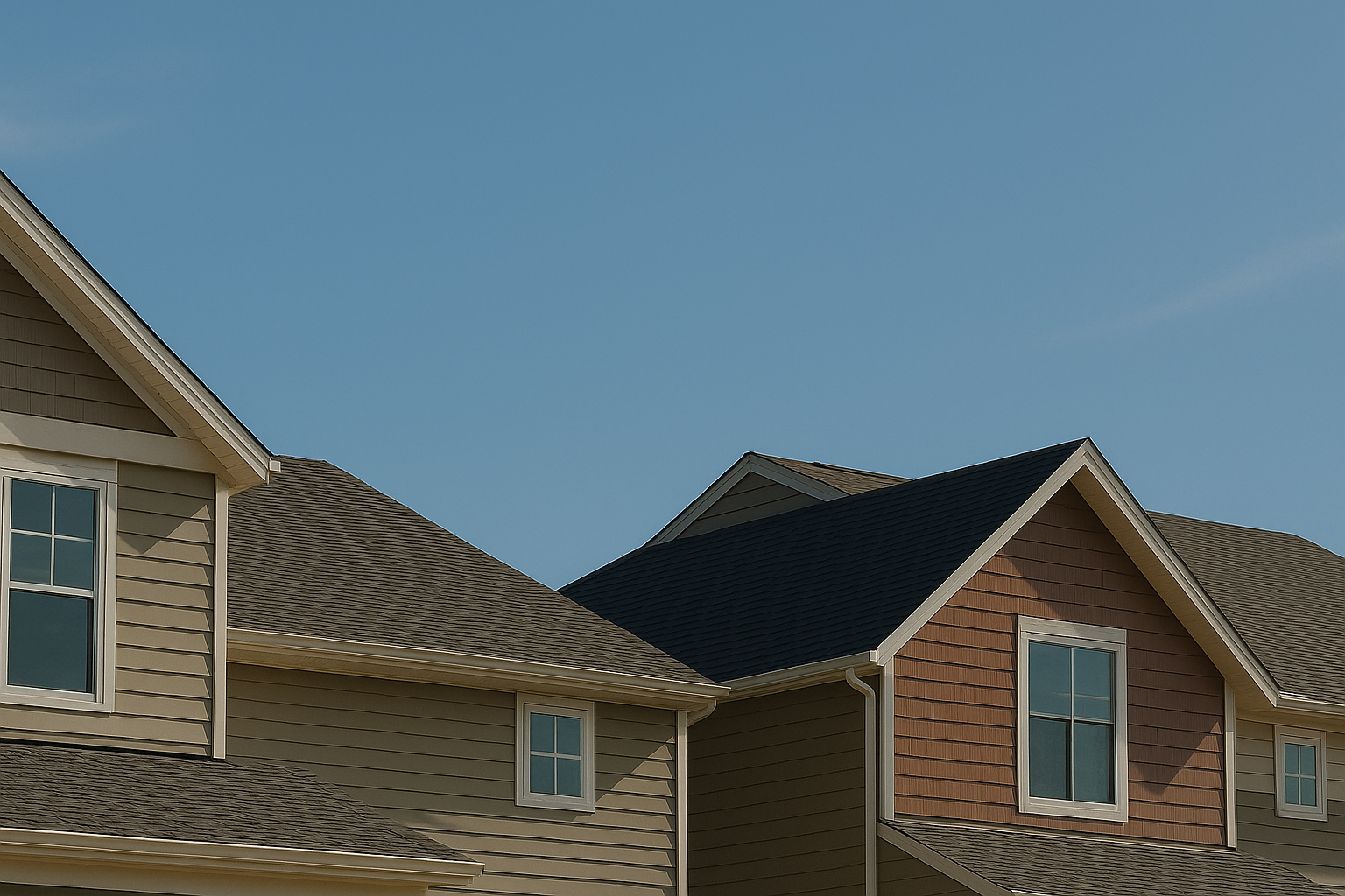 suburban homes with peaked roofs under clear blue sky in fairbanks, alaska